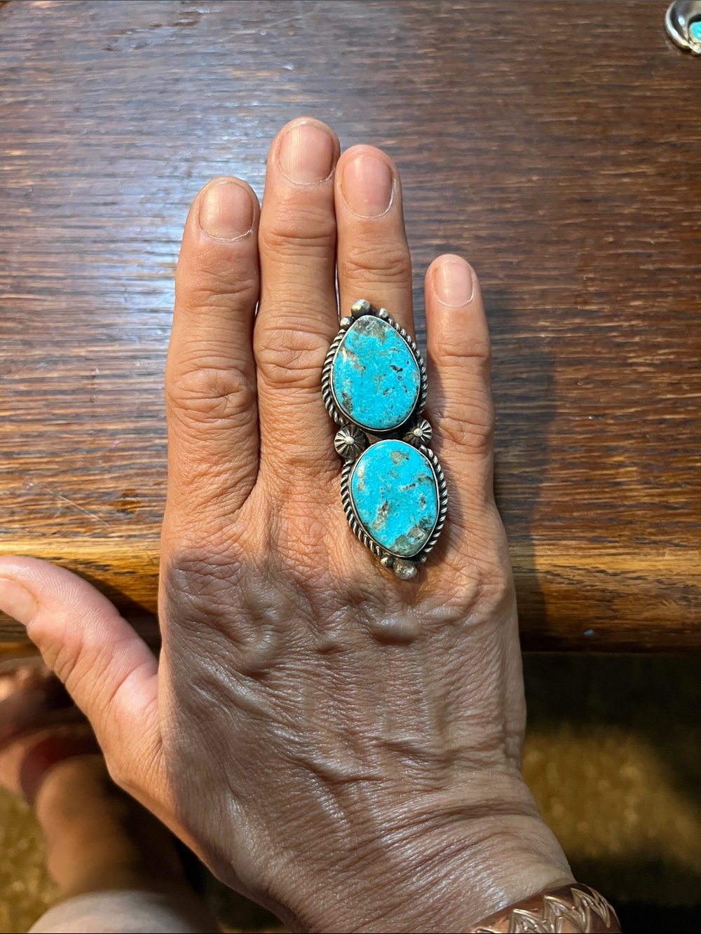 BIG Turquoise Double Stone Statement Ring - Blue Teardrop Cabochons